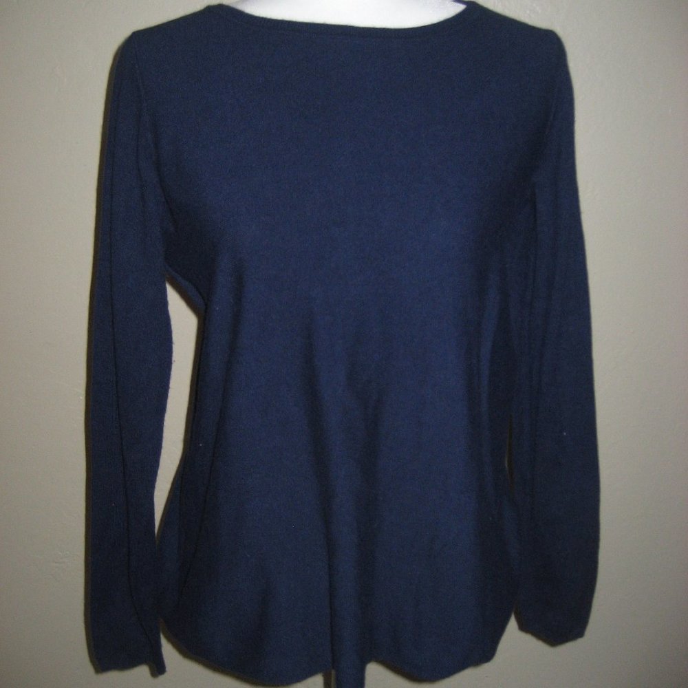 Society 8 Navy Sweater White Lace & Button Back Relaxed Size Small S Excellent